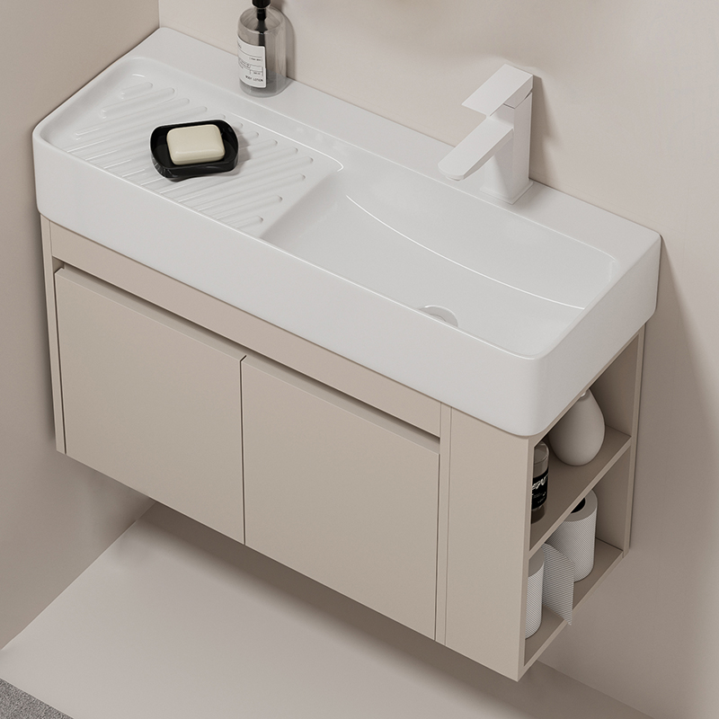 小户型窄边加长挂墙式陶瓷洗手盆柜阳台洗衣盆实木浴柜洗脸盆柜
