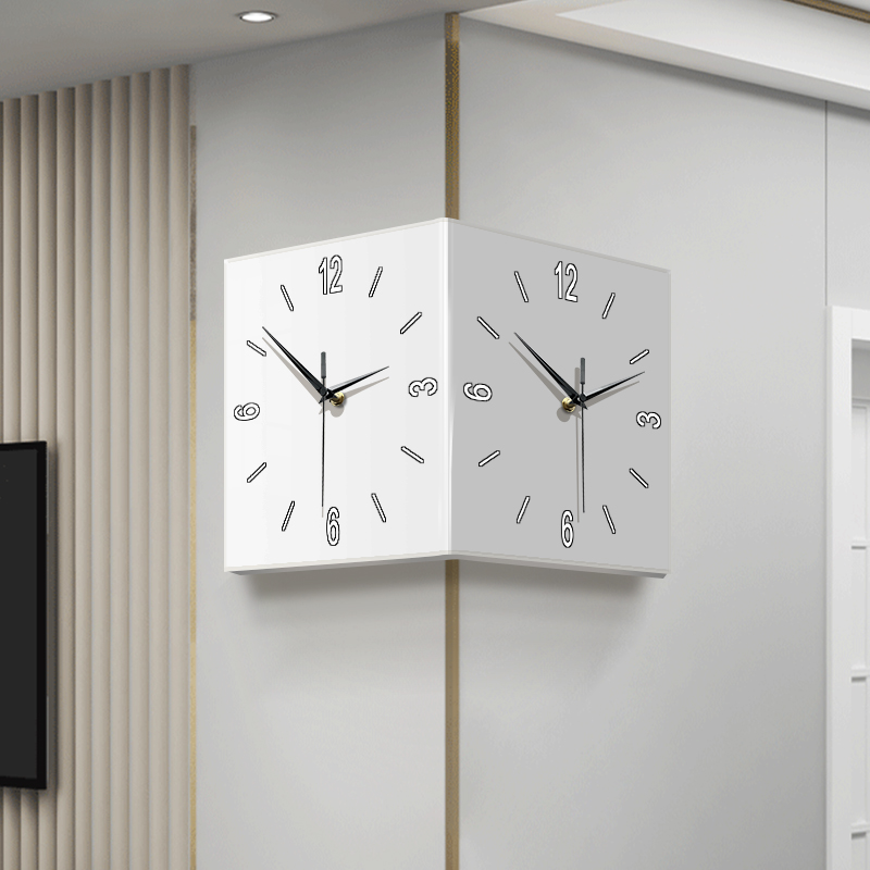 免打孔转角钟面挂钟家用客厅创意极简现代阳角钟发光时钟壁灯画