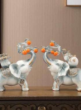 大象摆饰一对吉祥如意创意电视柜玄关客厅装饰品入户吸水招财摆设