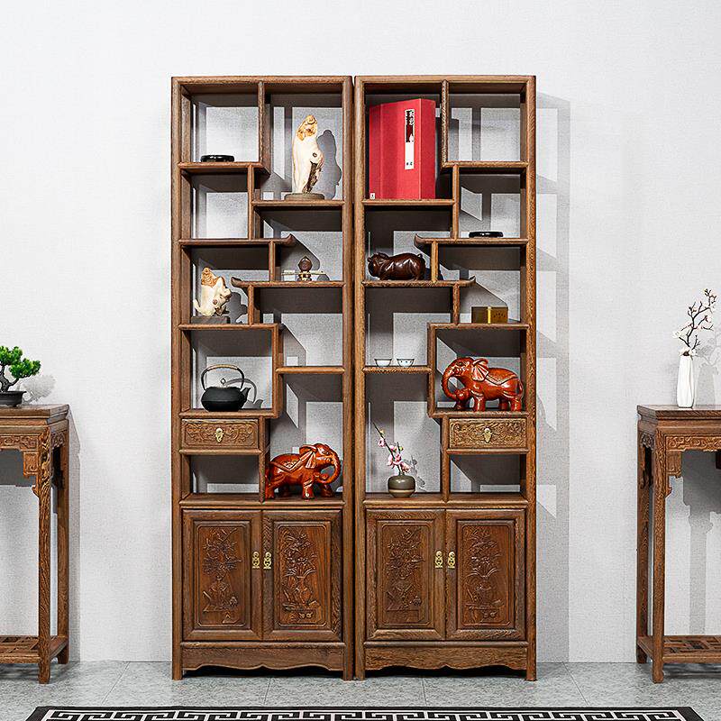 红木家具鸡翅木博古架实木中式仿古多宝阁隔断展示柜古董置物架