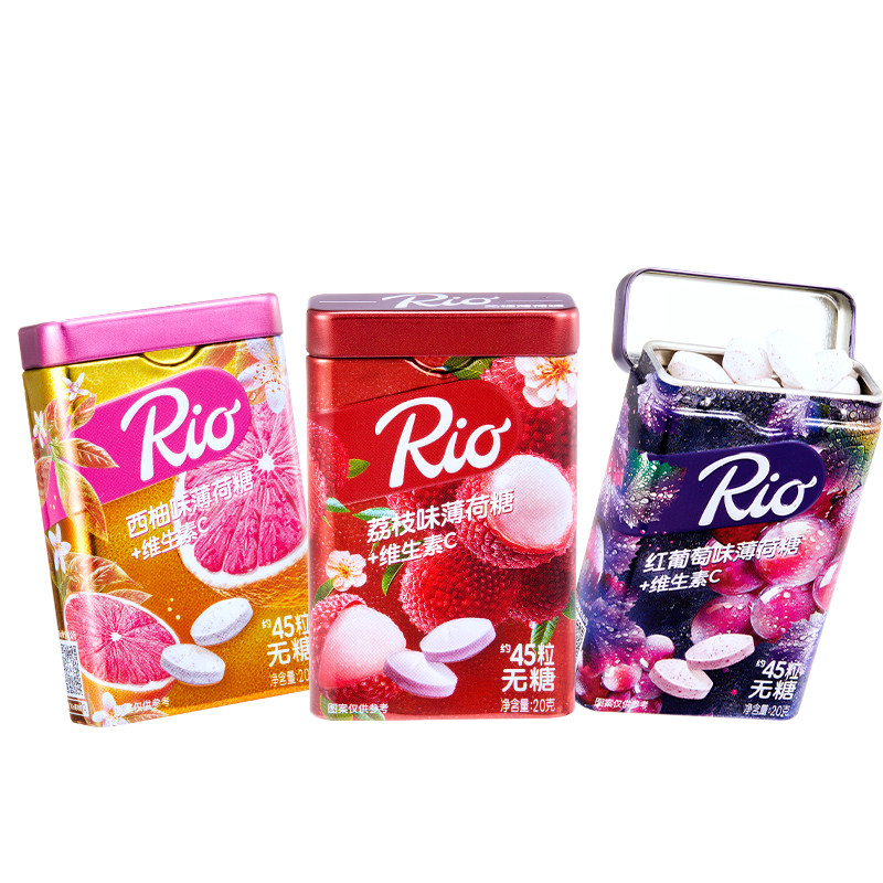 Rio瑞欧无糖接吻薄荷糖 清新口气木糖醇维生素C清口水果便携零食