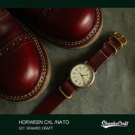 Horween Cxl Nato表带纯铜表扣配件油腊皮手工制作复古咔叽 腕带
