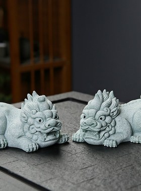 青砂石招财貔貅摆件家居饰品手工客厅办公室桌面摆设精品茶宠茶玩
