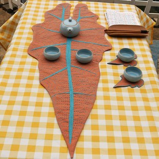 刺子绣材料包热植叶子款 32cm 粉色焦糖色茶席杯垫材料包DIY布艺85