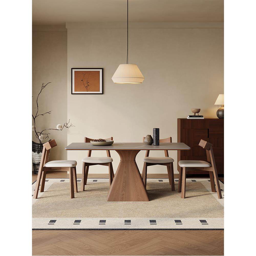 侘寂风实木岩板餐桌椅组合白蜡木胡桃色现代简约家用小户型餐桌