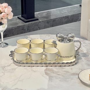 茶杯茶具茶壶轻奢客厅冷水壶杯具北欧 奶油风陶瓷喝水杯子家用套装