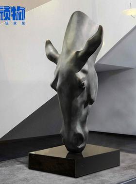 玻璃钢马头雕塑大型走廊客厅玄关摆件轻奢高档进门招财落地装饰马