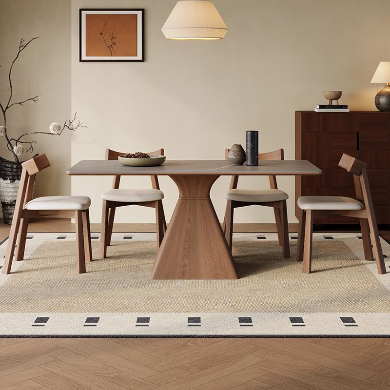 侘寂风实木岩板餐桌椅组合白蜡木胡桃色现M代简约家用小户型餐桌
