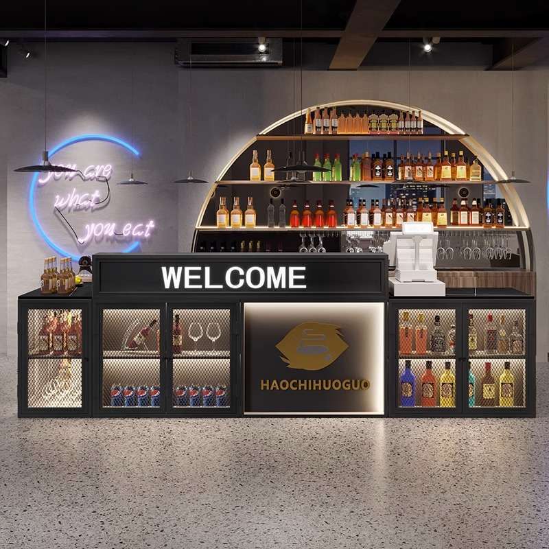 工业风酒吧吧台复古铁艺收银台烧烤店火锅店咖啡厅接待前台转角