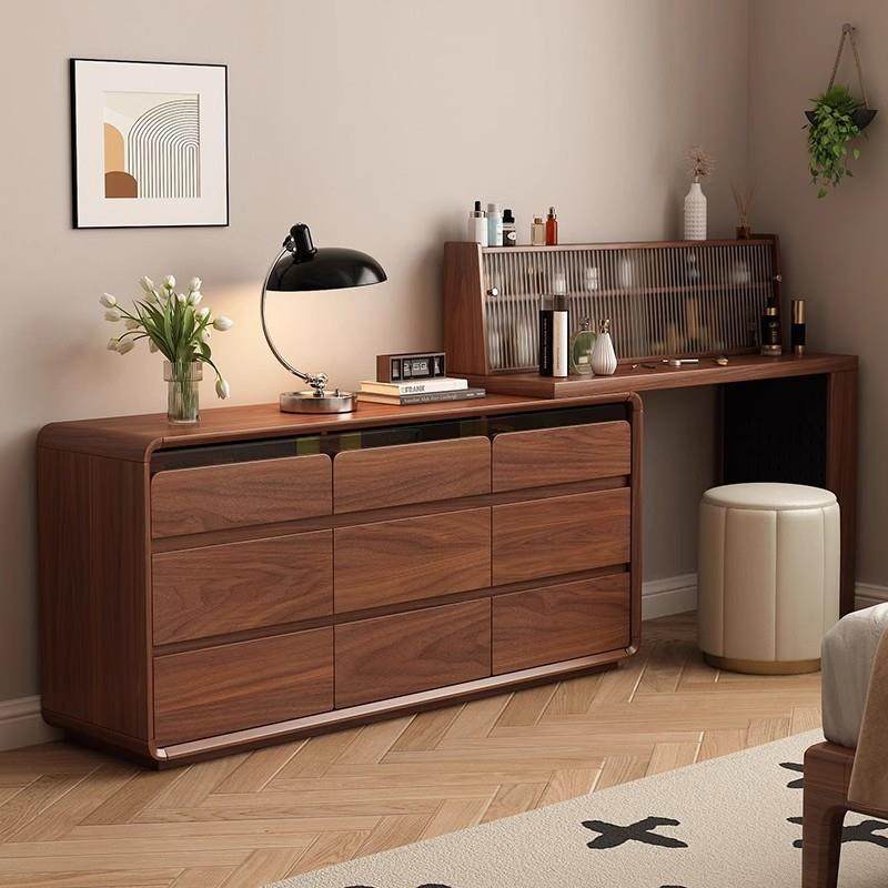 实木梳妆柜化妆桌斗柜一体简约卧室转角伸缩化妆台新款床尾收纳柜