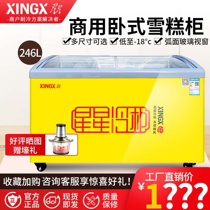 星星冰柜商用冰淇淋展示柜超市雪糕冻品岛柜卧式保鲜冷藏冷冻冷柜