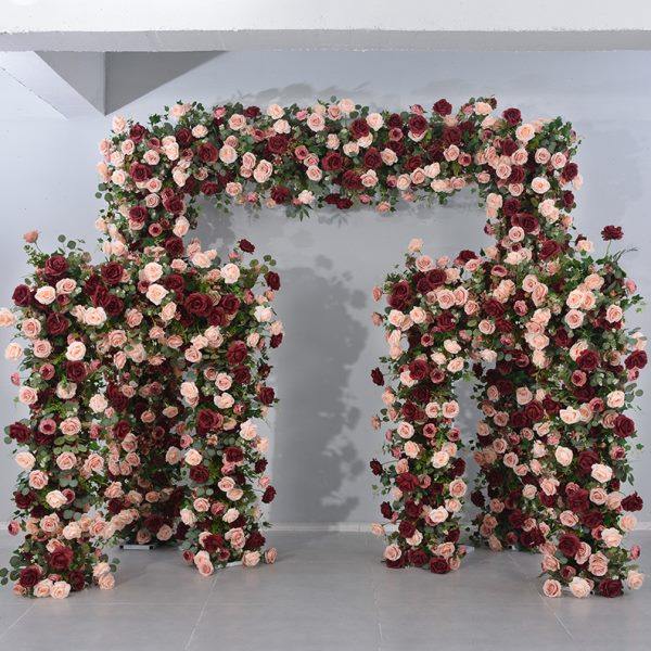 广千丰新款酒红+粉色拱门花艺 展厅布置婚礼装饰拱门花仿真花假花