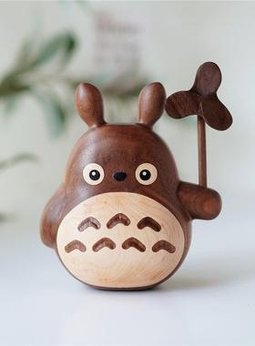 Joe的小作坊/小猫猫黑胡桃木摆件风车可以转的实木创意香薰礼物