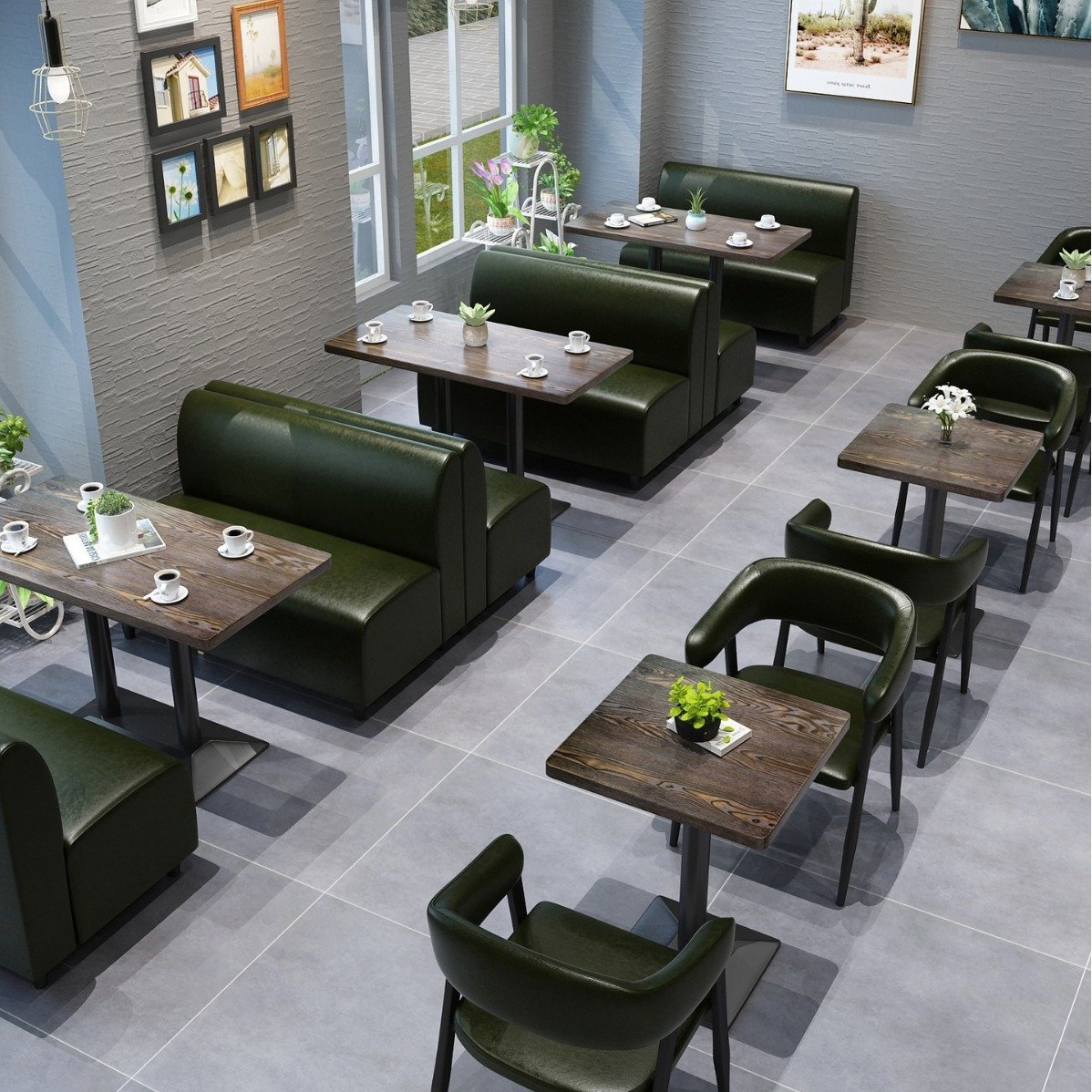 咖啡西餐厅奶茶饭店靠墙卡座沙发简约火锅甜品店清酒吧桌椅子组合