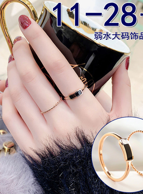 大码戒指大号方形细玫瑰金麻花z女士简单学生胖妹粗手组合双层套