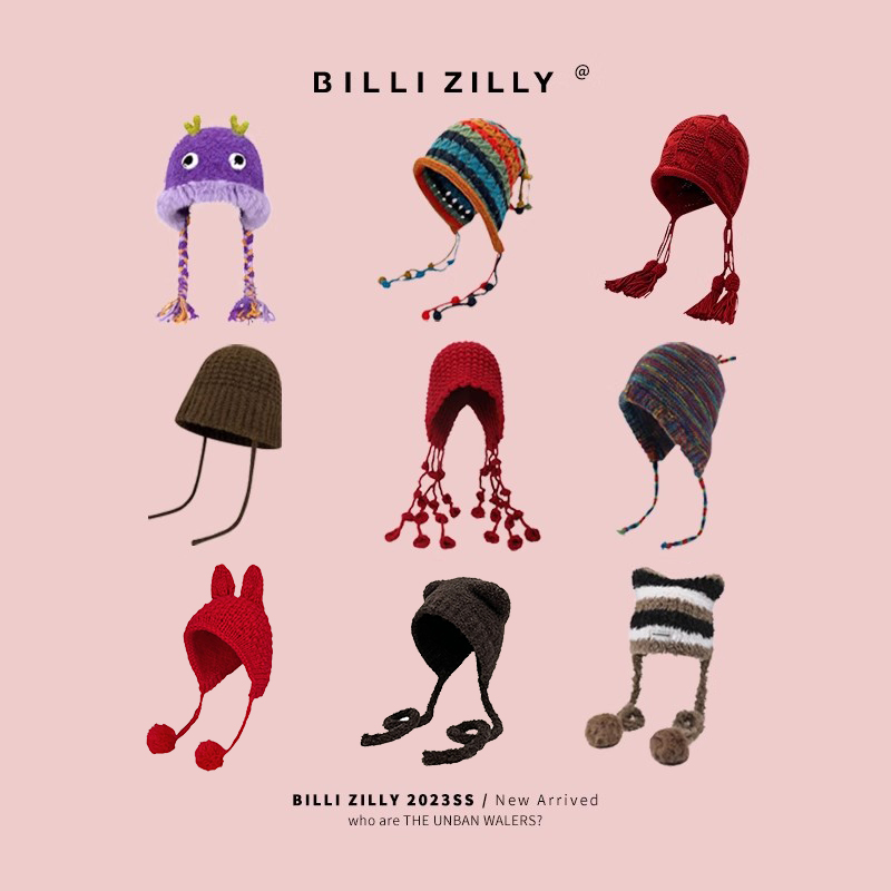 辫子毛线帽子女冬季n圣诞新年红防寒保暖绑带护耳小怪兽针织套头