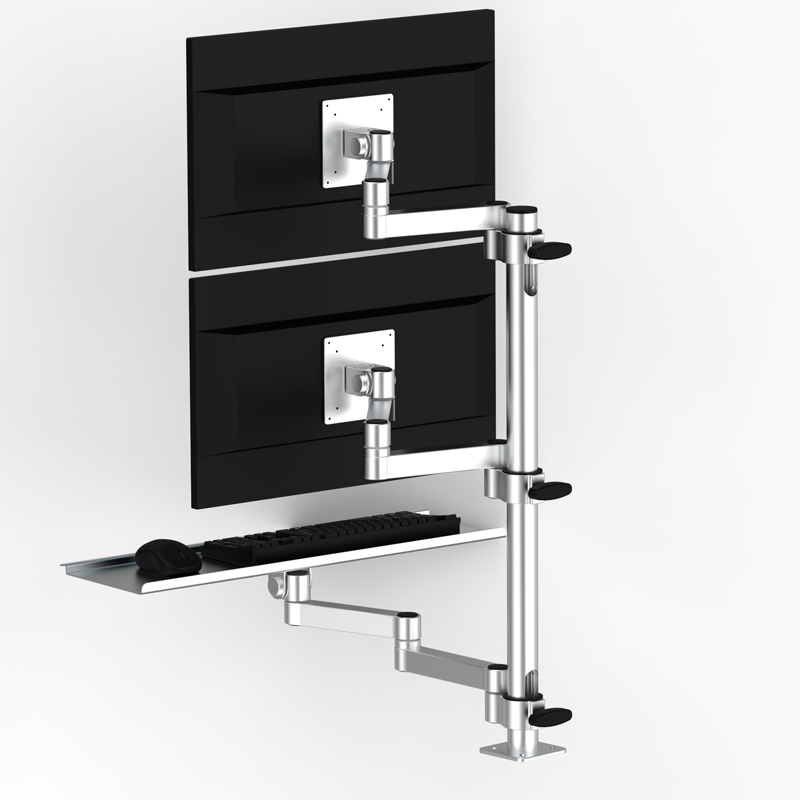 双屏显示器支架上下多屏工u业设备自动化悬臂一体机键鼠带键盘托