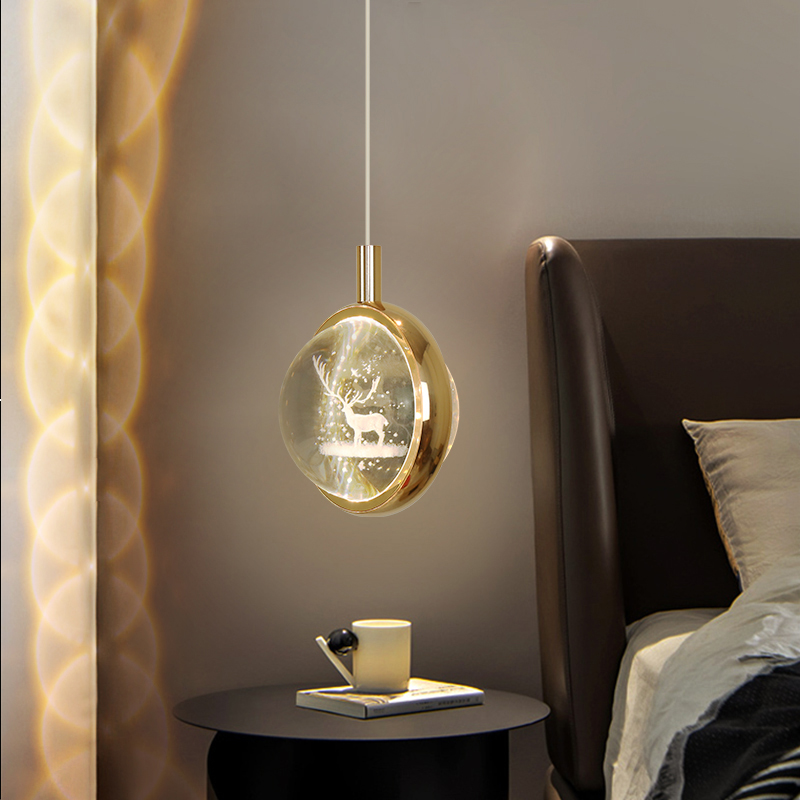 卧室床头水晶吊灯网红p新款轻奢餐厅灯创意个性艺术吧台咖啡厅灯