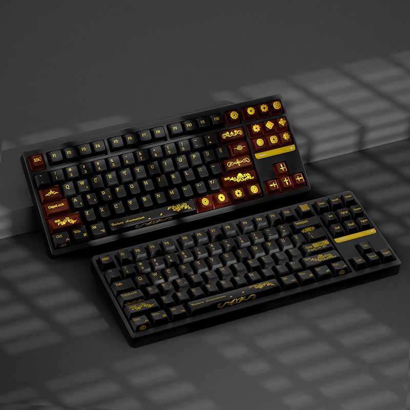曼陀罗黑金黑色键帽鎏金工艺PBT+PC适配EZ63/qk80mk2/wooting键帽