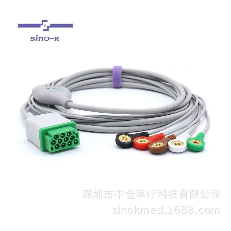 兼容GE马奎Dash 2000/2500/3000/4000 监护仪心电一体导联线扣式
