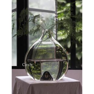 辛迪审美斯堪的纳维亚简单梯度大肚玻璃花瓶家客厅马醉木挂钟装饰