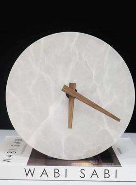 高档轻奢创意云石座钟摆件客厅装饰时钟样板间书房床头柜桌面台钟