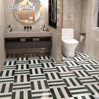 卫生间防滑瓷砖复古墨绿大理石背景墙横竖拼阳台庭院大花绿墙地砖