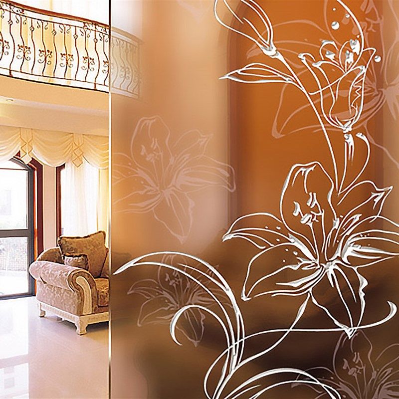 个性定制家装隔断玄关屏风背景墙钢化雕刻工艺术玻璃一枝独秀百合