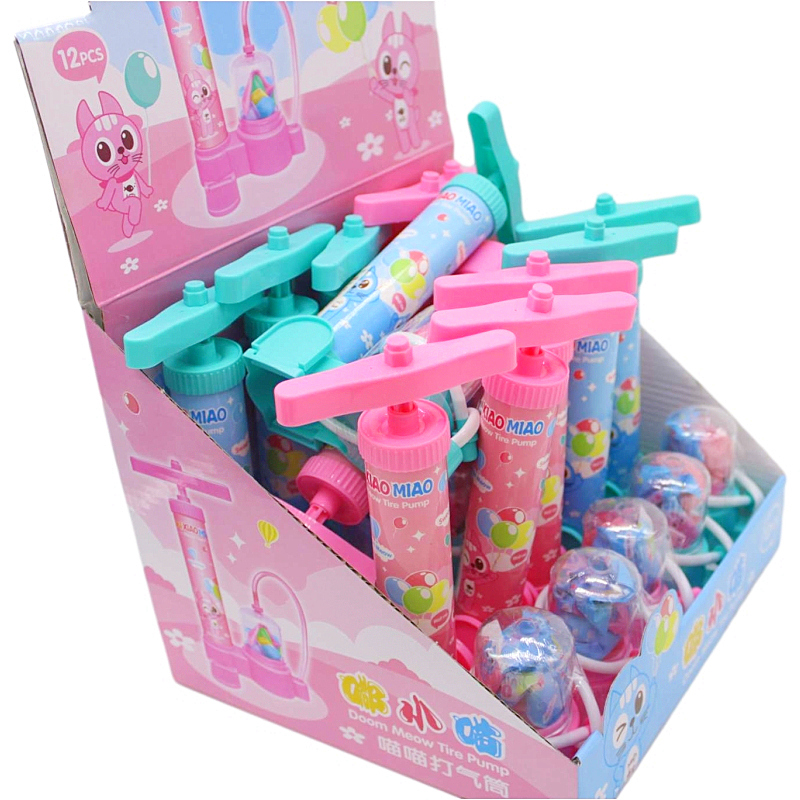 喵喵卡通图案打气筒充气球玩具糖内含气球跳跳糖好吃好玩整盒12个