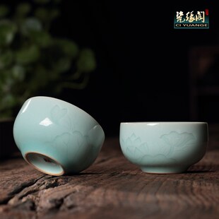 青瓷功夫茶杯纯手工杯主人杯子单杯品茗杯茶O碗普洱茶盏龙泉市茶