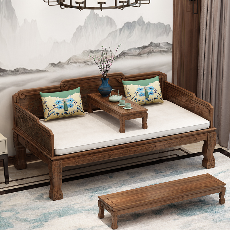 实木罗汉床新中式中式格木老榆木沙发三件套家用客厅小户型现代