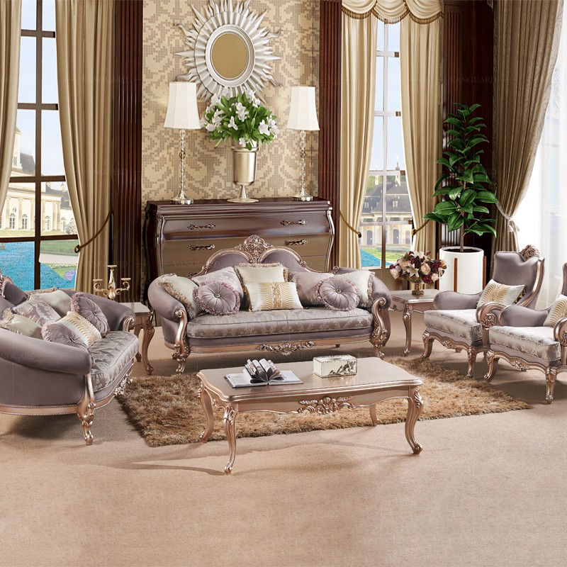 简欧实木布艺沙发123组合欧式样板房三人位高档法式复古客厅奢华