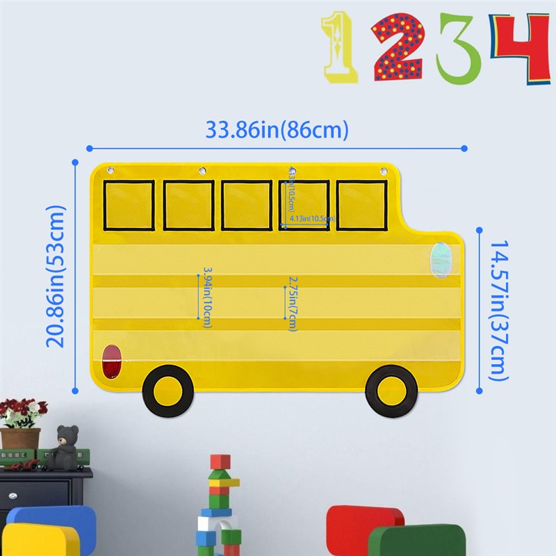 可爱黄色卡通巴士收纳挂袋英语自然拼读卡片展示挂袋教师专用教具