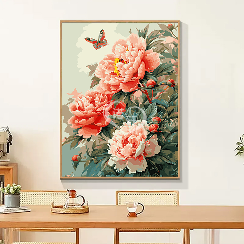 花开富贵国风牡丹 数字油画diy手工涂色填充丙烯油彩Y画客厅装饰图片