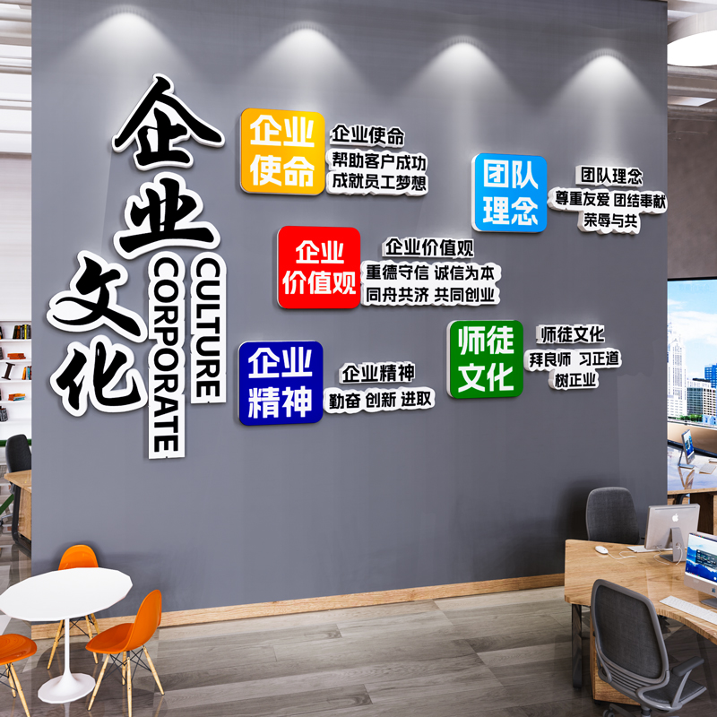公司企业文化墙前台大厅形象背景办公室墙面装饰励志标语会议贴画图片