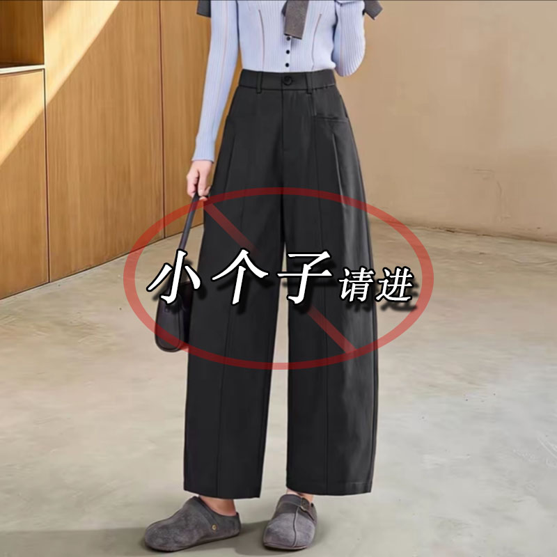 小个子高腰时尚气质弯刀气球裤女早秋简约百搭休闲直筒阔腿九分裤图片