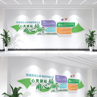 社区医院心理咨询室文化墙心灵驿站谈心室文化墙CDR/AI素材
