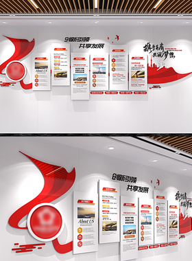 大气红色动感企业文化墙公司简介宣传栏设计形象墙设计CDR/AI素材