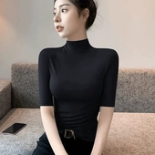 五分袖 半高领中袖 t恤女夏季 高档打底衣服女式 t恤 短袖 专柜正品