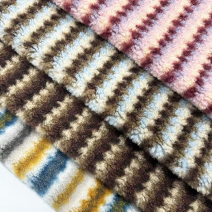 新款羊羔绒条纹麦穗印花 羊圈绒小香风 秋冬外套毛毯玩具面料