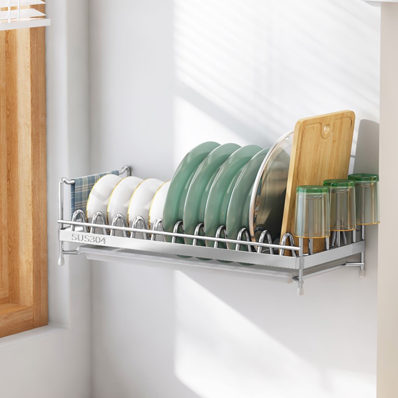 304不锈钢沥水l碗架厨房小型窄置物架壁挂式放碗碟筷洗碗池收纳架
