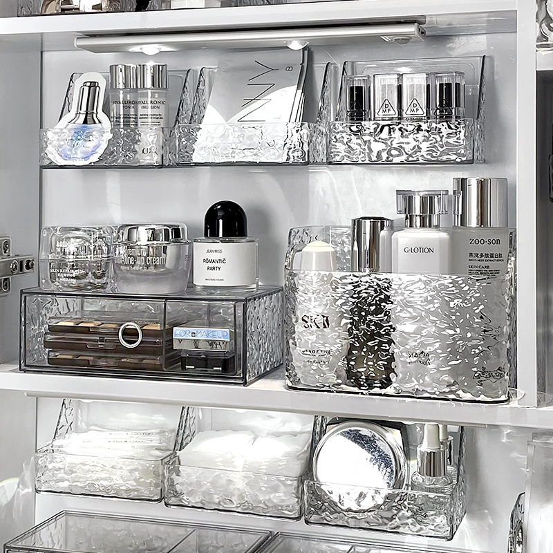 透明镜柜收纳盒轻奢壁挂免打孔洗手台浴室口红化妆品面膜置物架大