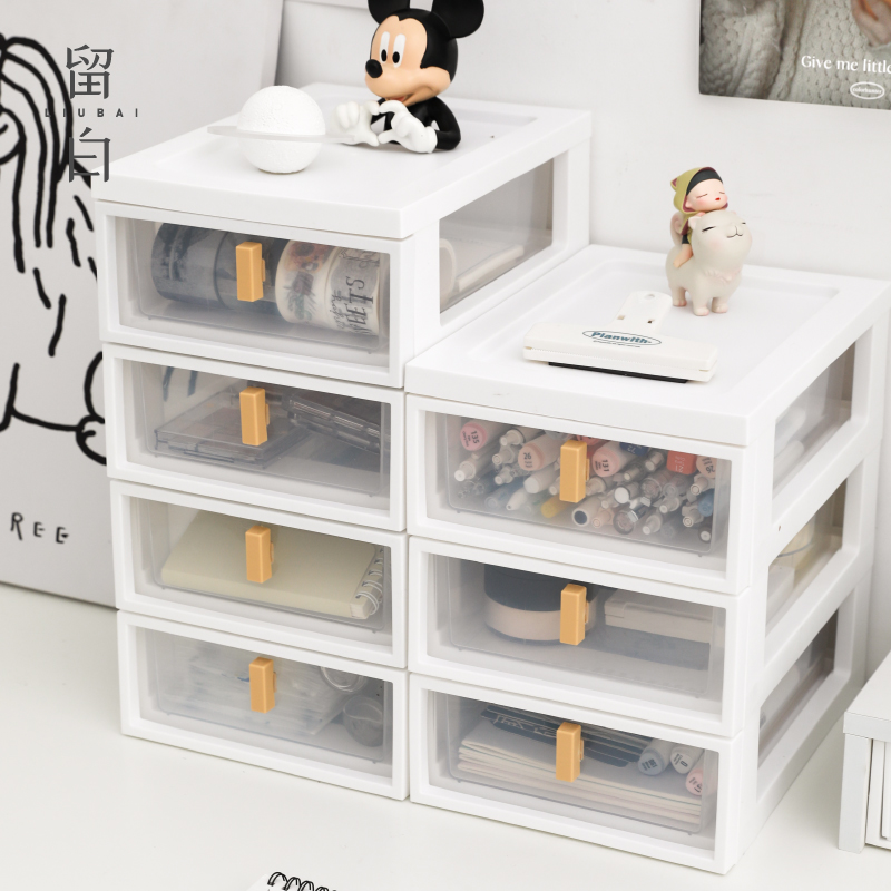 桌面抽屉式收纳盒学生书桌透明文具杂物整理盒化妆品多层置物架