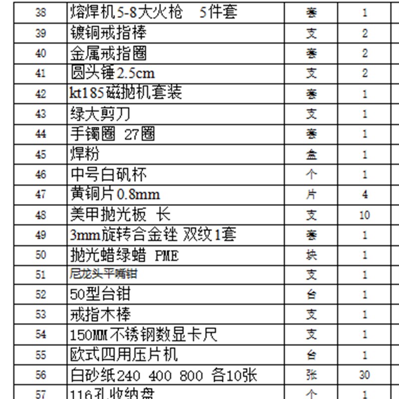 金工工具套装按清单配货一站式配套体验开店