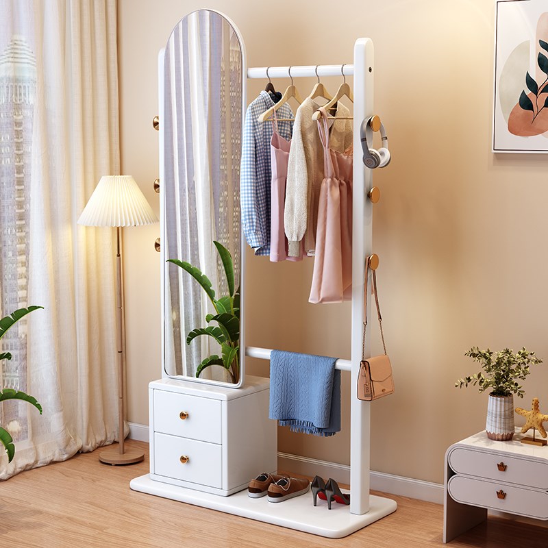 实木衣帽架穿衣镜一体卧室落地挂衣架房间挂衣服的架子衣物置物架