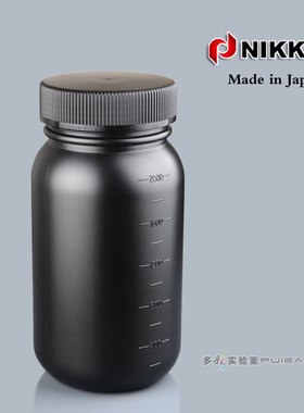 NIKKO进口塑料大口瓶2000ml 黑色广口试剂瓶2L防紫外线液体瓶HDPE