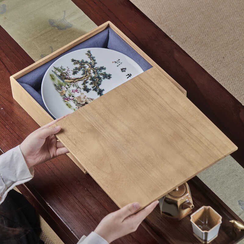 高档复古风木质礼品盒盘子家用花瓶木盒饼盒抽屉式木质茶饼盒