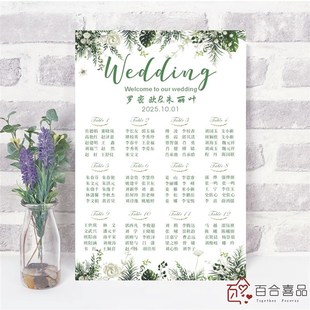 森系草坪婚礼宾客座位指引席位图座次表结婚酒店名单海报设计