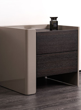 床头柜奶油风储物边柜小户型烟熏色床头柜简约烤漆床边柜创意卧室