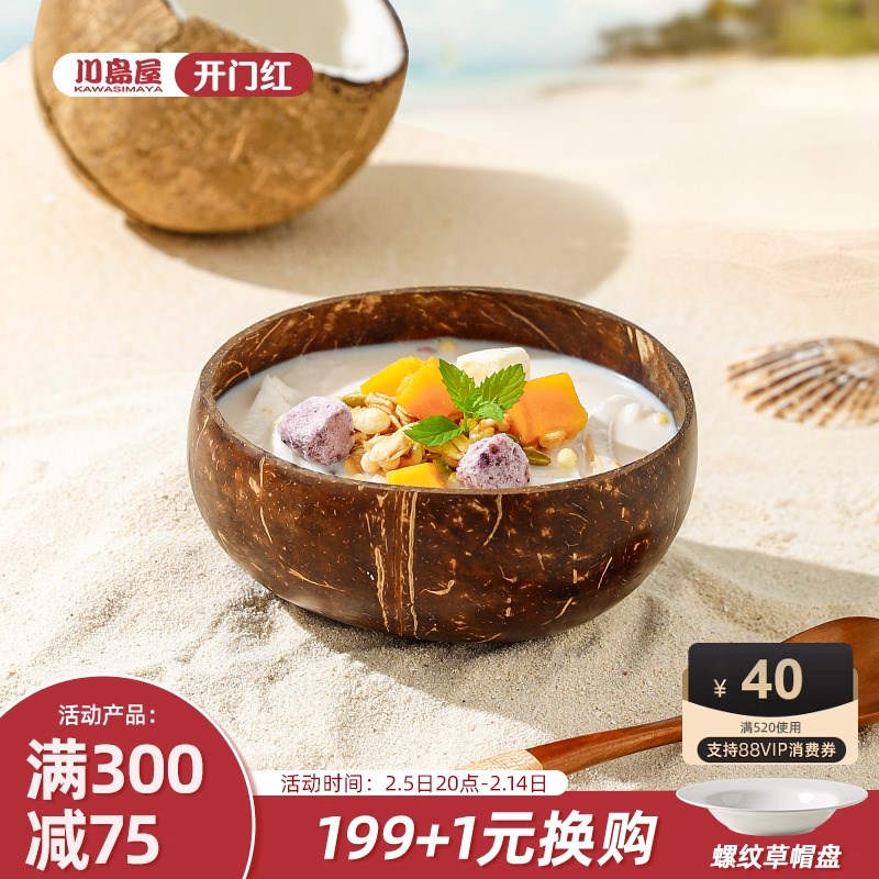 川岛屋酸奶碗带勺木碗水果沙拉甜品碗家用早餐燕麦片天然椰子壳碗
